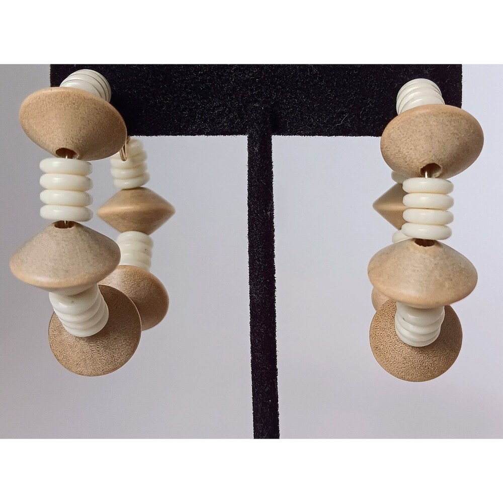 Boho Boutique Tan & Ivory Lucite Beaded Hoop Earrings 2 in